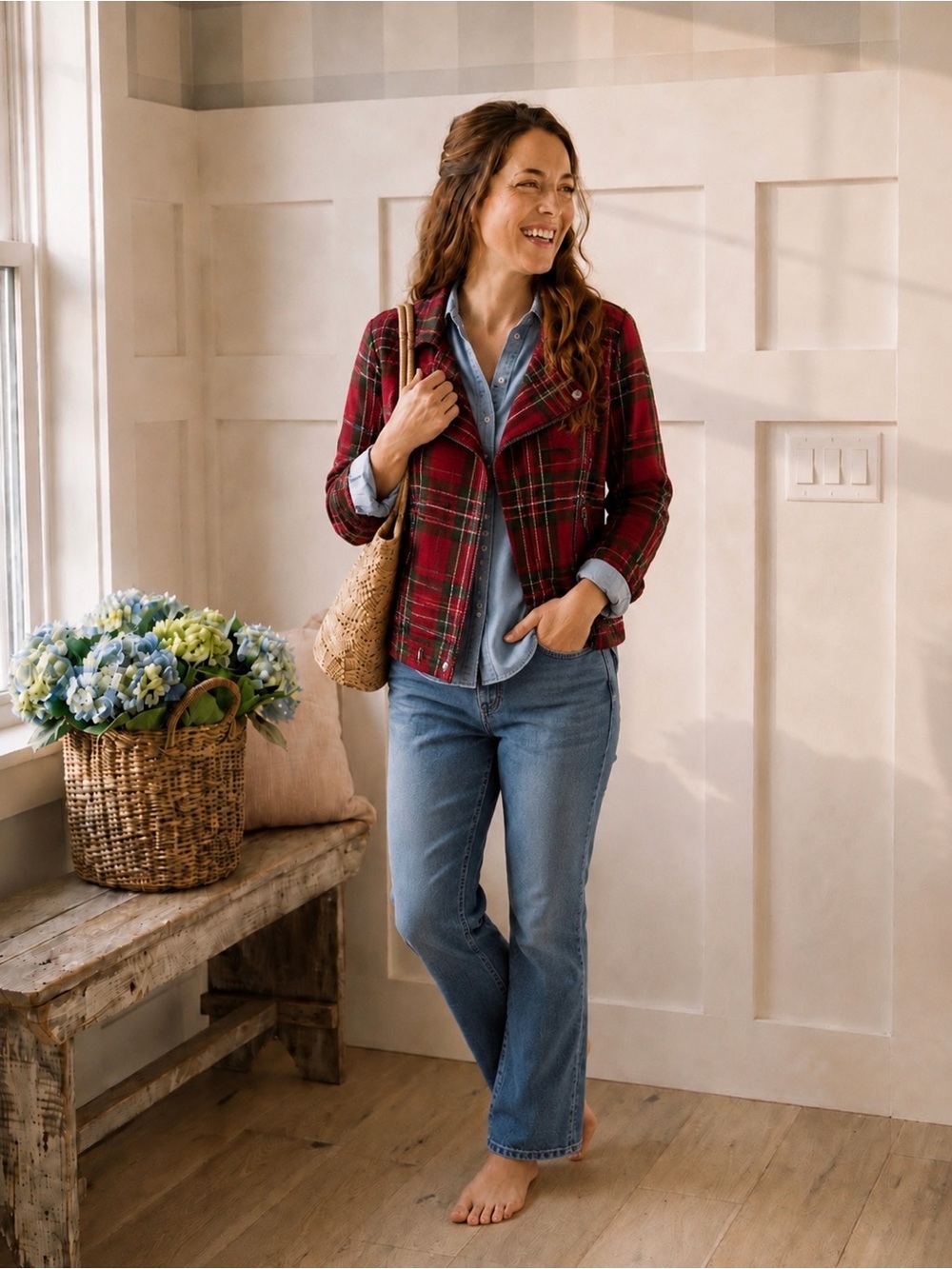 Tasha Pollizzi Plaid Red Moto Jacket
